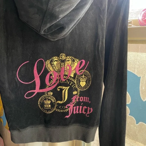 Juicy Couture 2012 velour Black full zip Hoodie with Pink glittery Logo - Picture 6 of 15